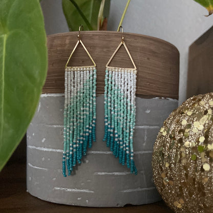 Triangle cut out seed bead drop earrings ￼