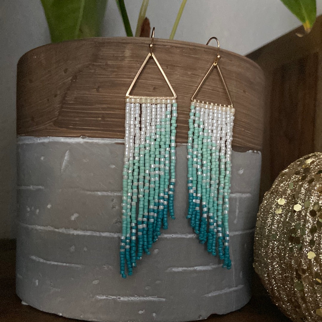 Triangle cut out seed bead drop earrings ￼